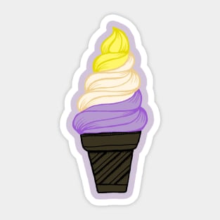 LGBTQIA+ Nonbinary Pride Flag Soft Serve Ice Cream Cone Sticker